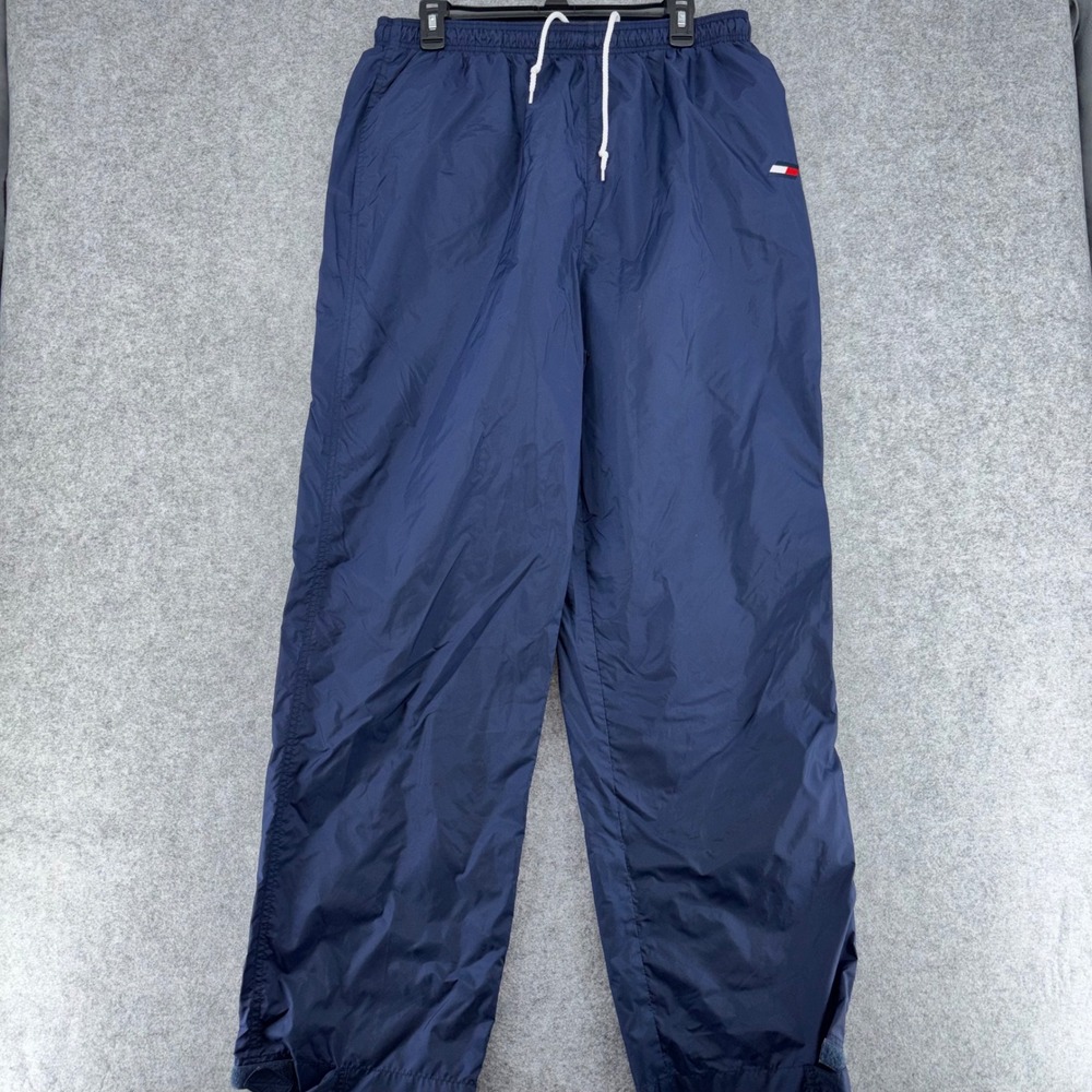 Tommy Hilfiger Athletics Navy Blue Nylon Track Pants Mens XL Wind Pants Vintage